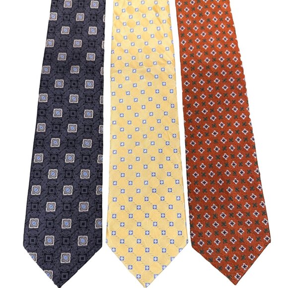 3 X JoS A Bank Executive & Signature Collection Tie Gray Yellow Rust Foulard Geo - Picture 4 of 7